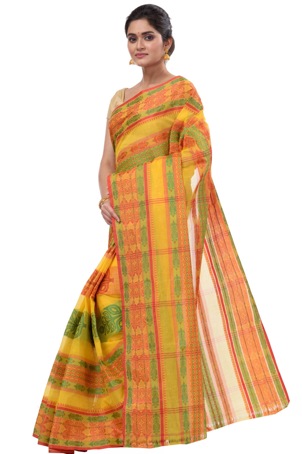 Muster Yellow Pure Cotton Saanvi Desiging Tant Saree (464)